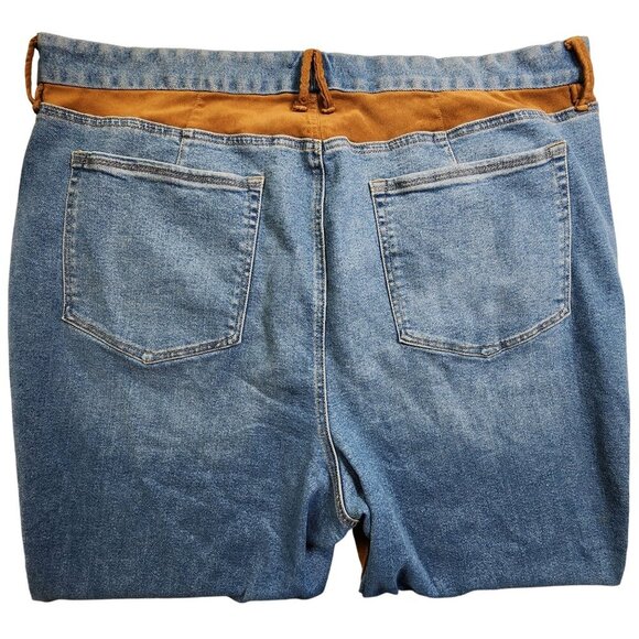 Good American Size 20 Two-Tone Denim & Brown Suede-Like Straight-Leg Jeans For W - Picture 2 of 8